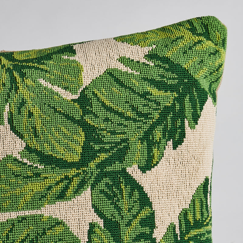 Tropical Leaf Pillow | Green & Ivory