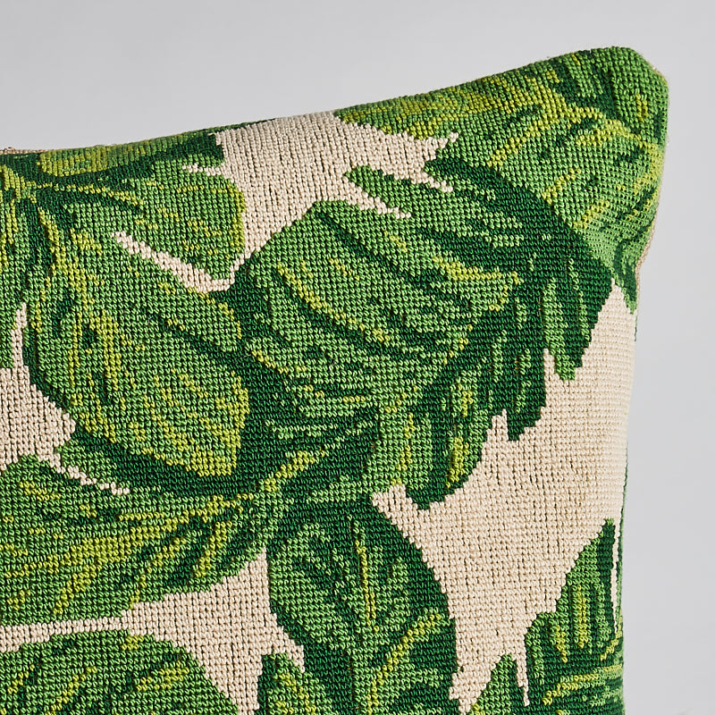 Tropi Leaf Pillow | Green & Ivory