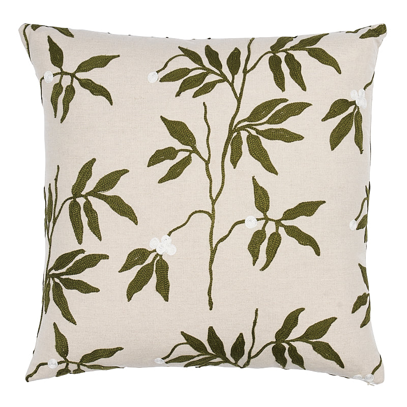 Lilla Embroidery Pillow | Olive on Neutral