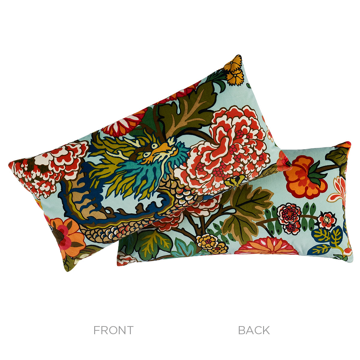 Chiang Mai Dragon Velvet Pillow | Aquamarine