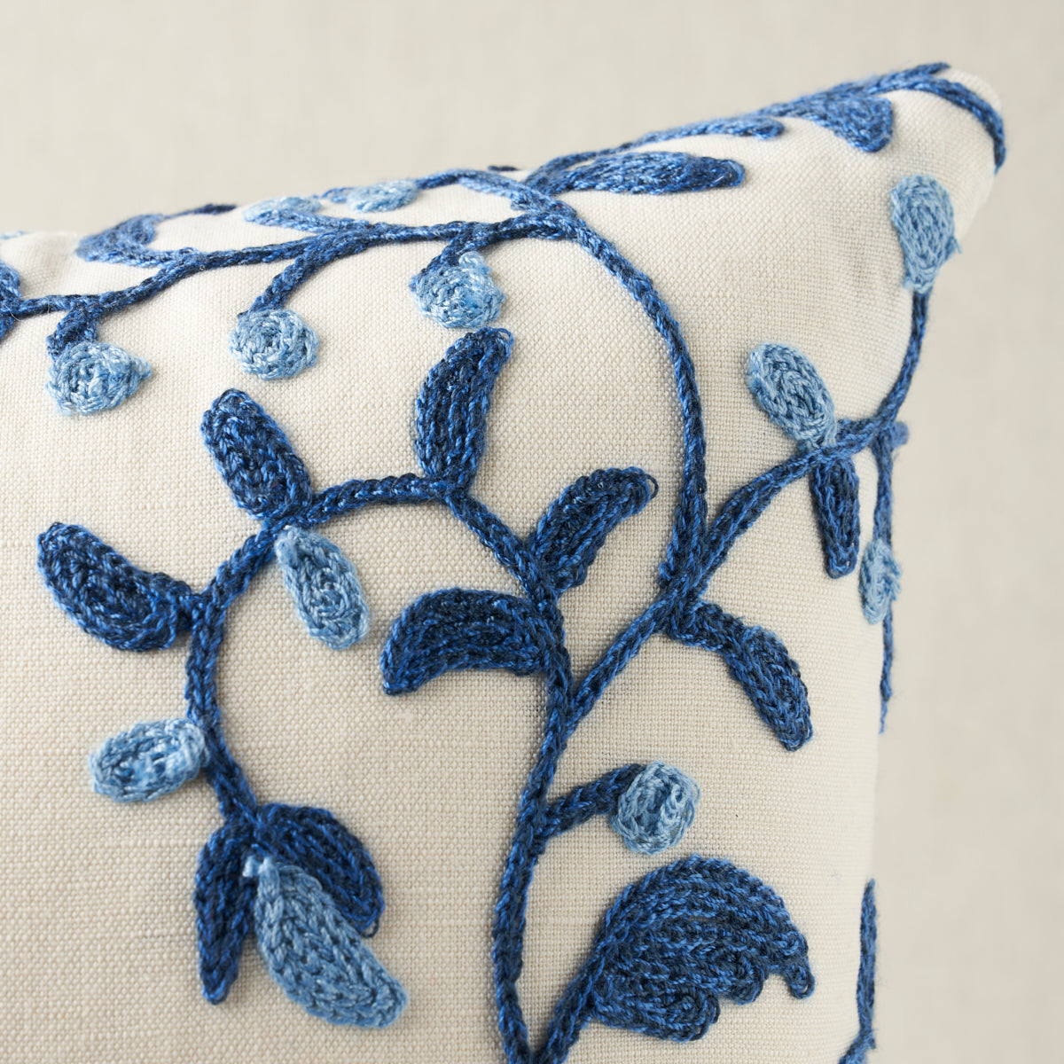 Raleigh Crewel Embroidery Pillow C | Cornflower