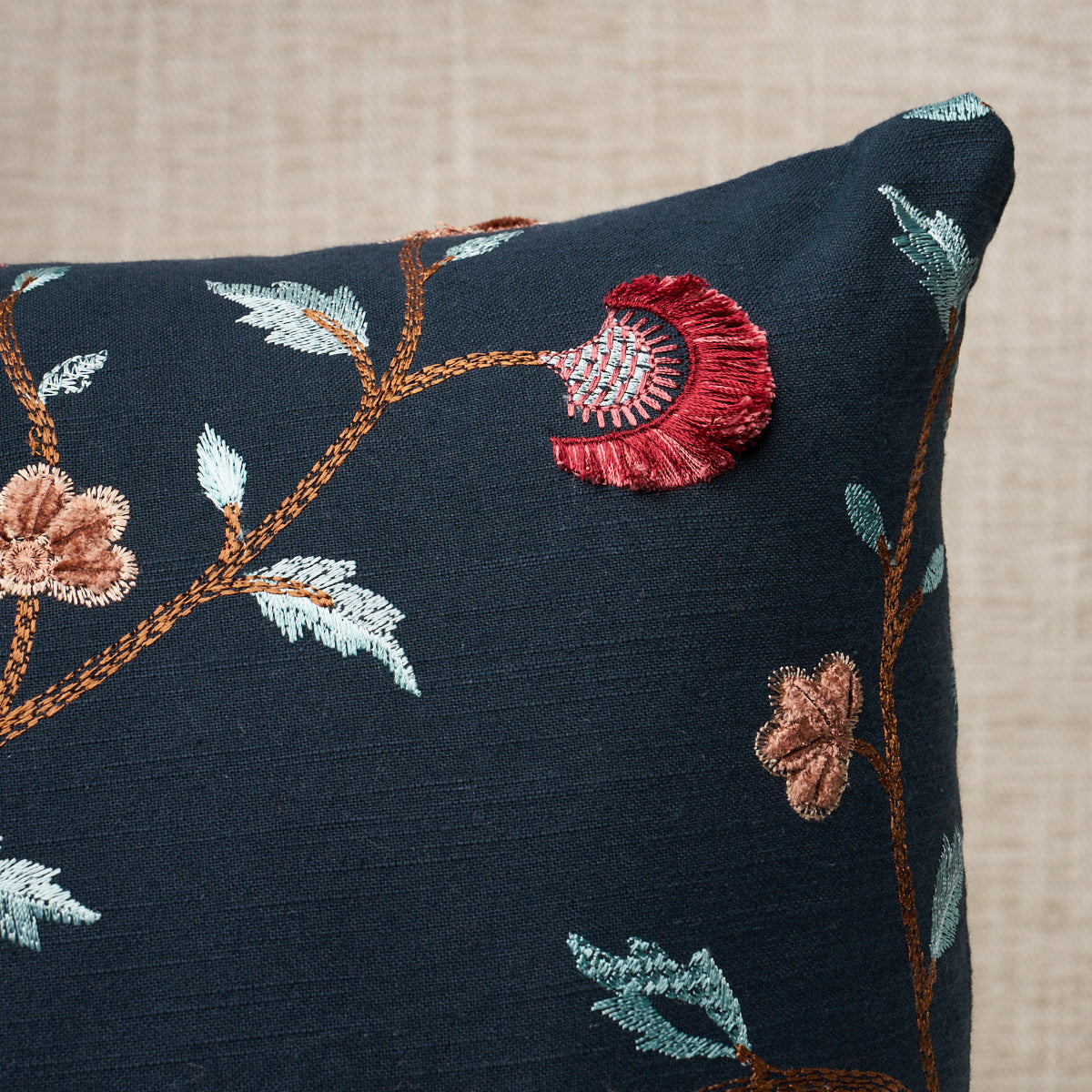 Iyla Embroidery Pillow | Midnight & Rouge