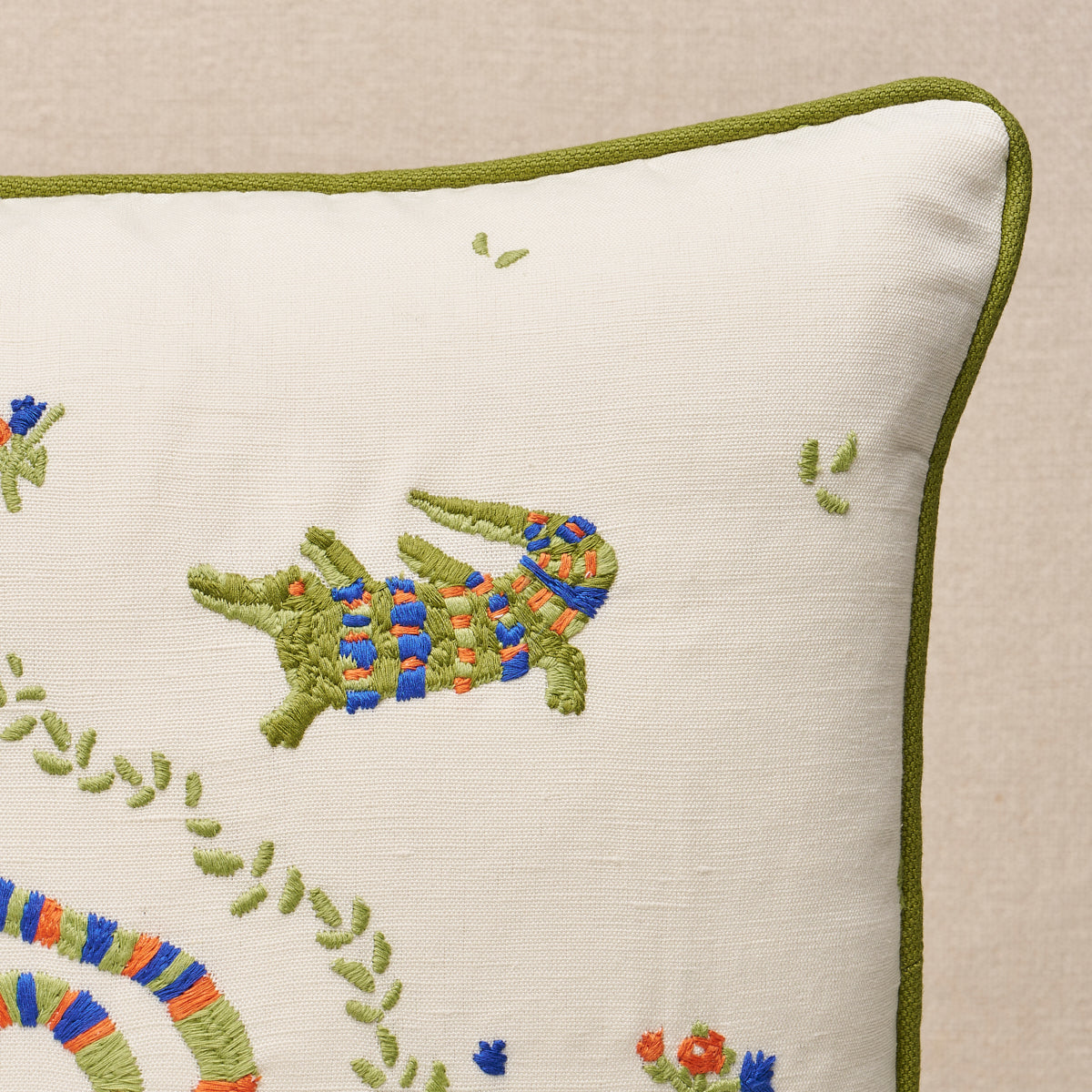 Reptilia Embroidery Pillow | Bright Multi on Ivory